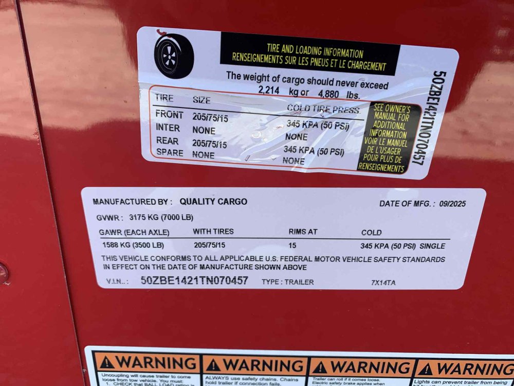 2026 Quality Cargo 7'X14' TA 7K