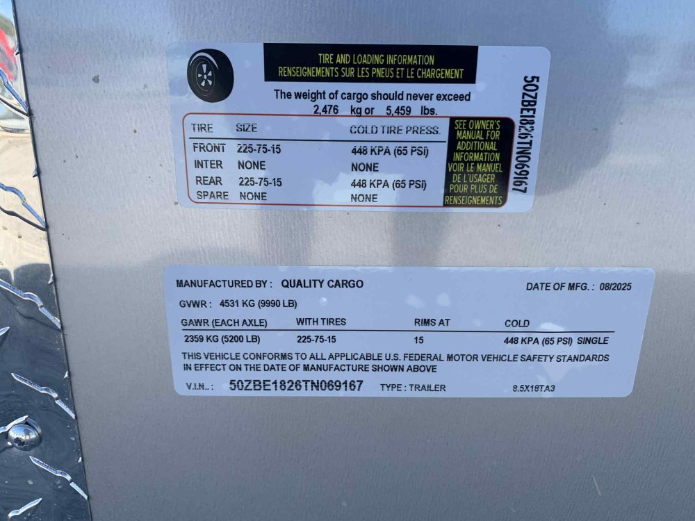 2026 Quality Cargo 8.5'X18' TA 10K