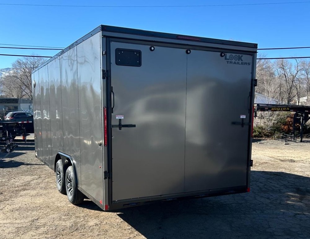 8.5x20 ST DLX Flat Top V-Nose Enclosed Car Hauler - Charcoal/Black Trim | D1 Trailers Carson City, N