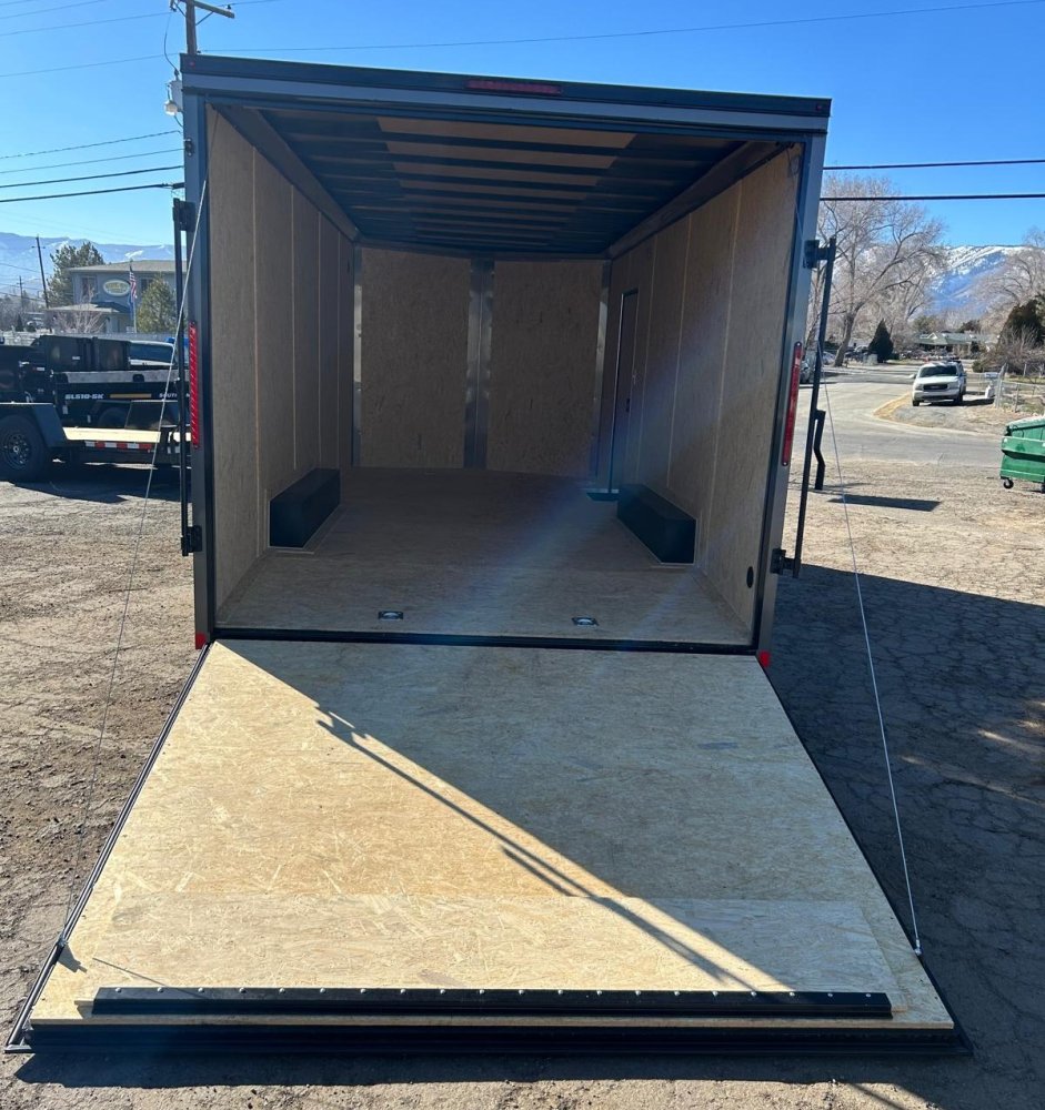 8.5x20 ST DLX Flat Top V-Nose Enclosed Car Hauler - Charcoal/Black Trim | D1 Trailers Carson City, N