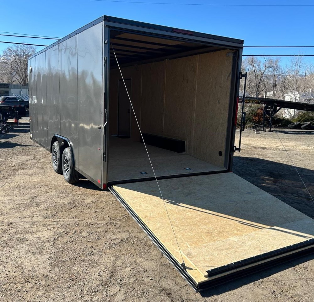8.5x20 ST DLX Flat Top V-Nose Enclosed Car Hauler - Charcoal/Black Trim | D1 Trailers Carson City, N