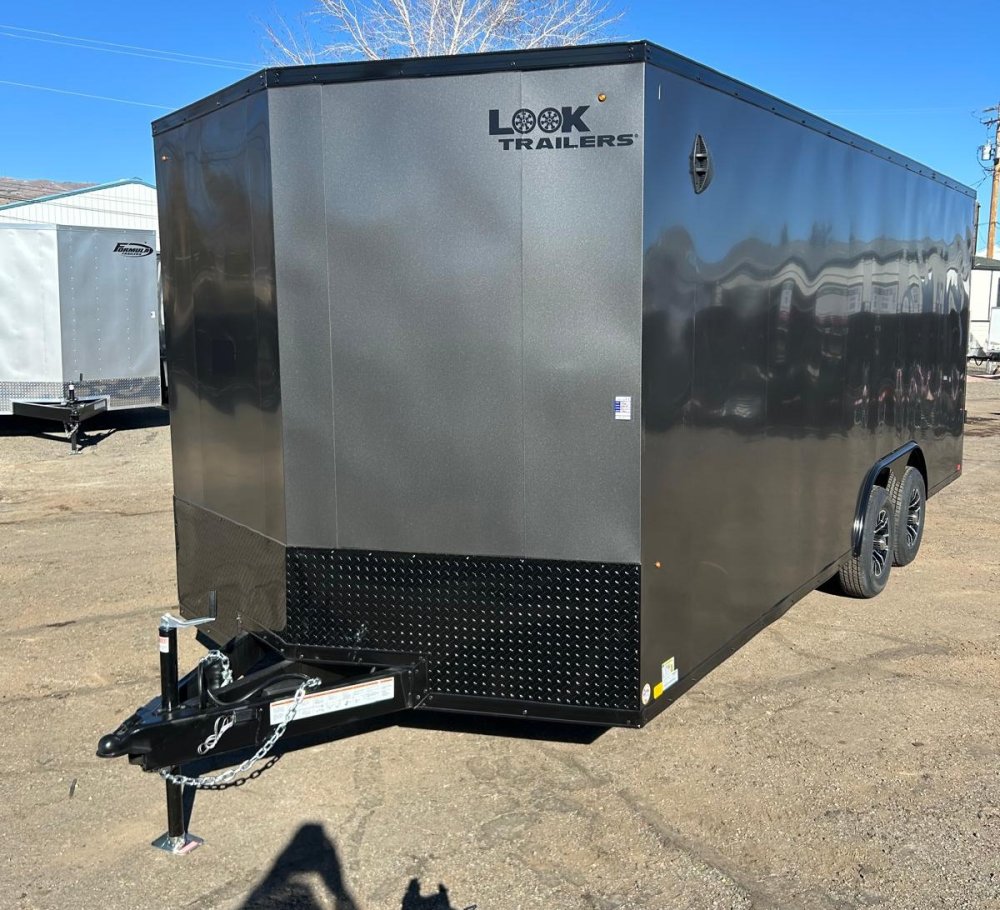 8.5x20 ST DLX Flat Top V-Nose Enclosed Car Hauler - Charcoal/Black Trim | D1 Trailers Carson City, N