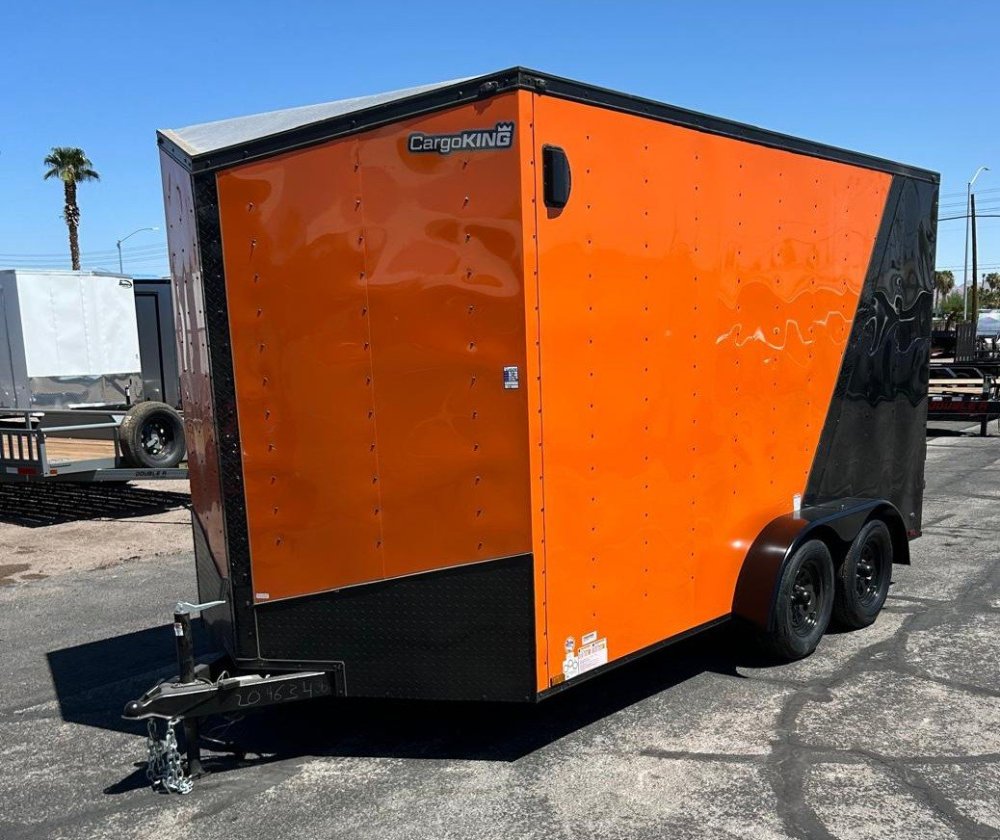 7x14 Cargo King Enclosed Trailer - Schneider Orange with Blackout Package