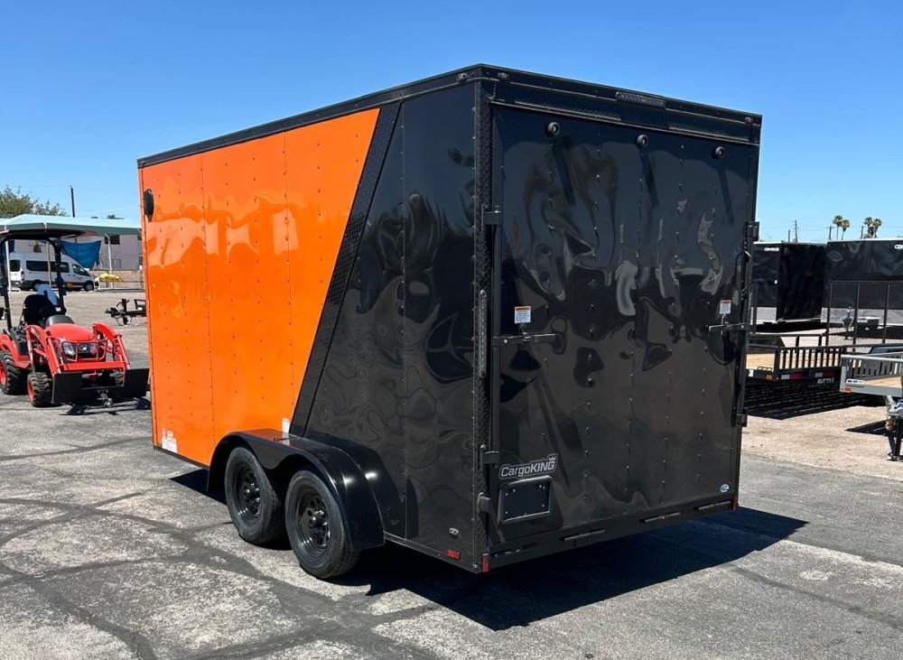 7x14 Cargo King Enclosed Trailer - Schneider Orange with Blackout Package