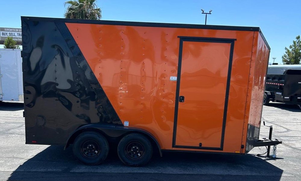 7x14 Cargo King Enclosed Trailer - Schneider Orange with Blackout Package