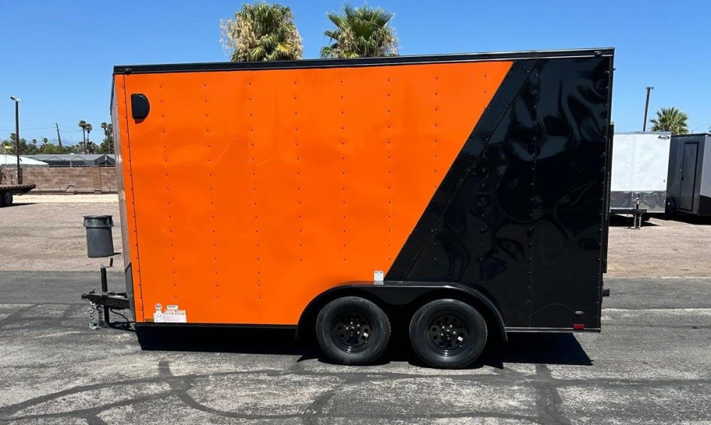 7x14 Cargo King Enclosed Trailer - Schneider Orange with Blackout Package