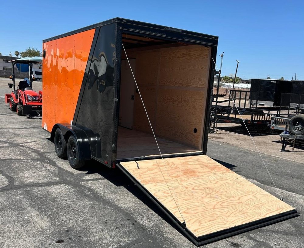 7x14 Cargo King Enclosed Trailer - Schneider Orange with Blackout Package
