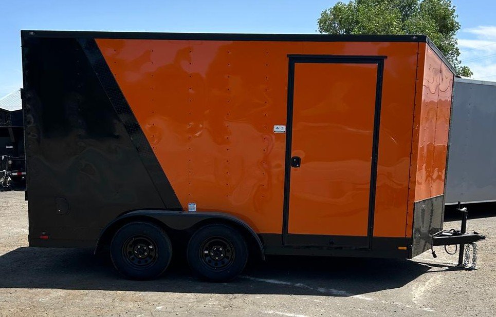 7x14 Cargo King Enclosed Trailer - Black + Orange with Extra Height