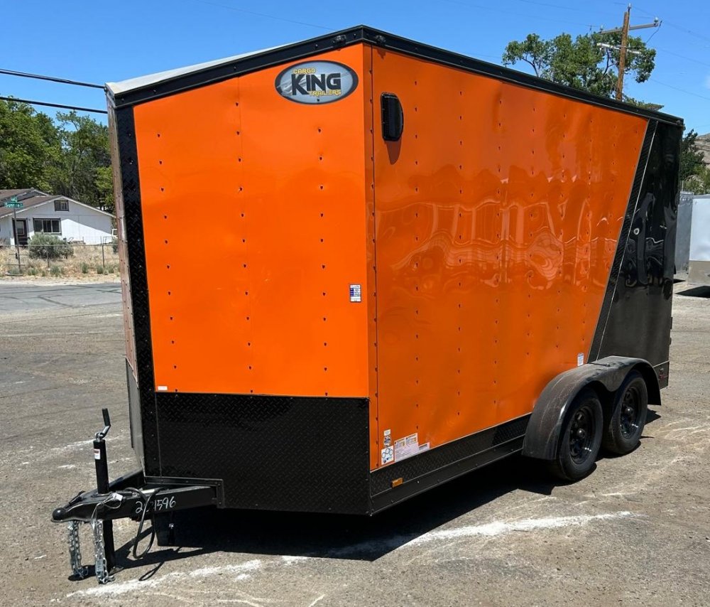7x14 Cargo King Enclosed Trailer - Black + Orange with Extra Height