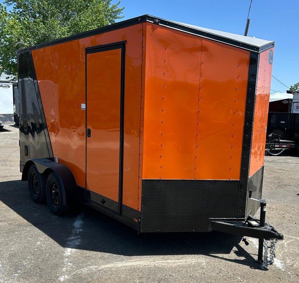7x14 Cargo King Enclosed Trailer - Black + Orange with Extra Height