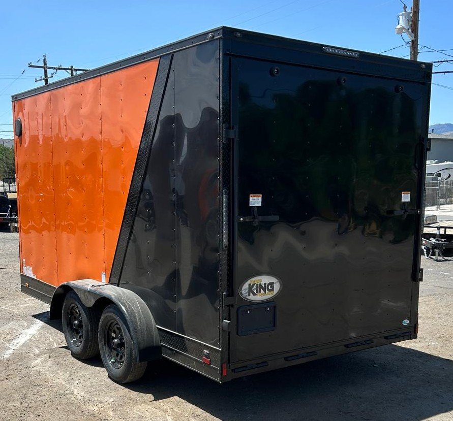 7x14 Cargo King Enclosed Trailer - Black + Orange with Extra Height