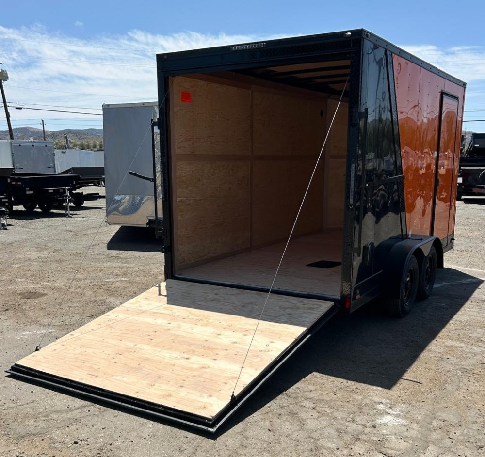 7x14 Cargo King Enclosed Trailer - Black + Orange with Extra Height