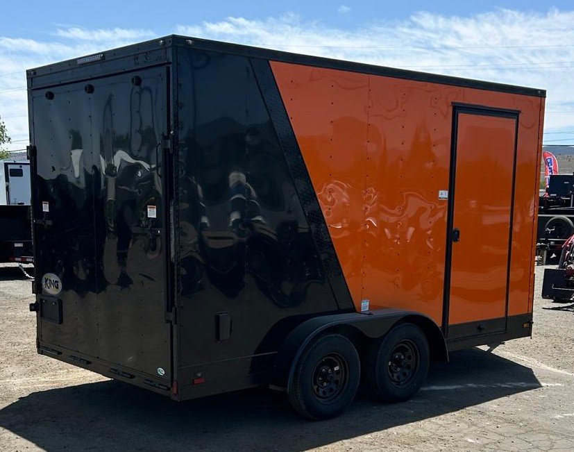 7x14 Cargo King Enclosed Trailer - Black + Orange with Extra Height