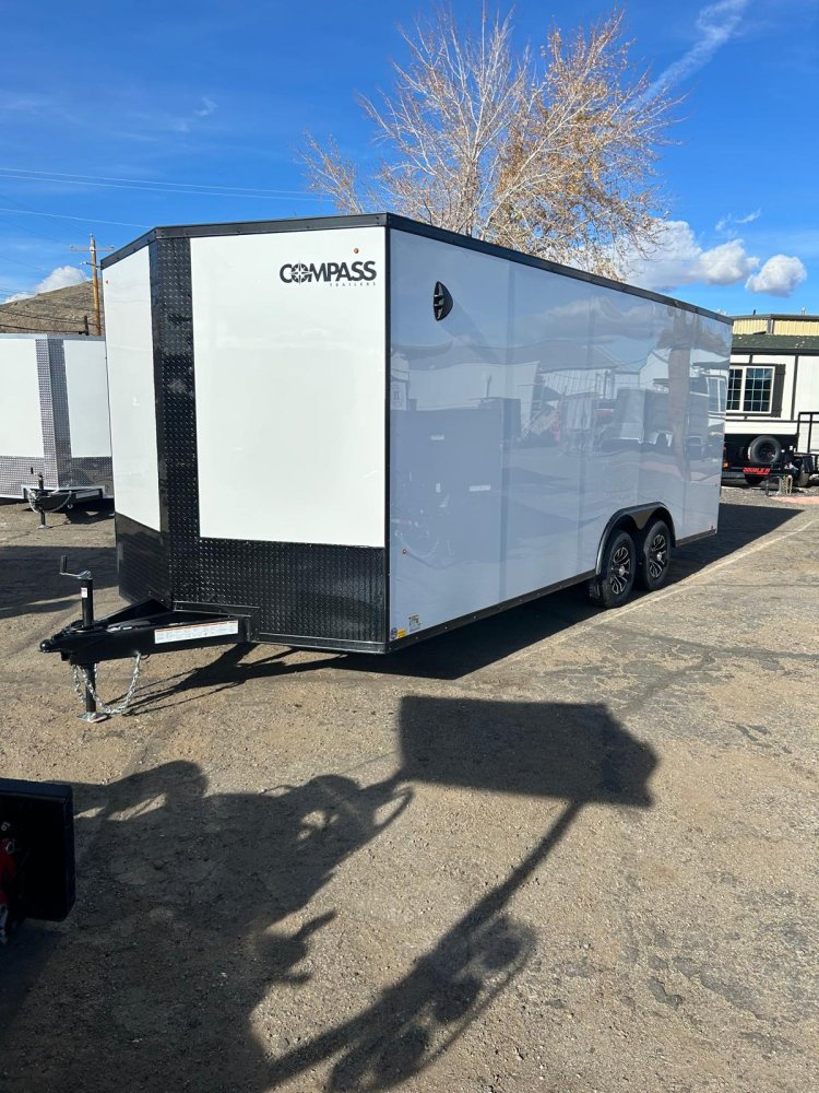 8.5x20 Indigo DLX Flat Top V-Nose Car Hauler Trailer - White + Black Trim | D1 Trailers Carson City,