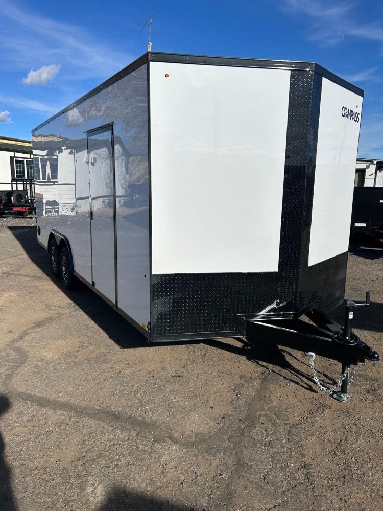 8.5x20 Indigo DLX Flat Top V-Nose Car Hauler Trailer - White + Black Trim | D1 Trailers Carson City,