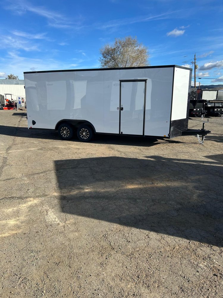 8.5x20 Indigo DLX Flat Top V-Nose Car Hauler Trailer - White + Black Trim | D1 Trailers Carson City,