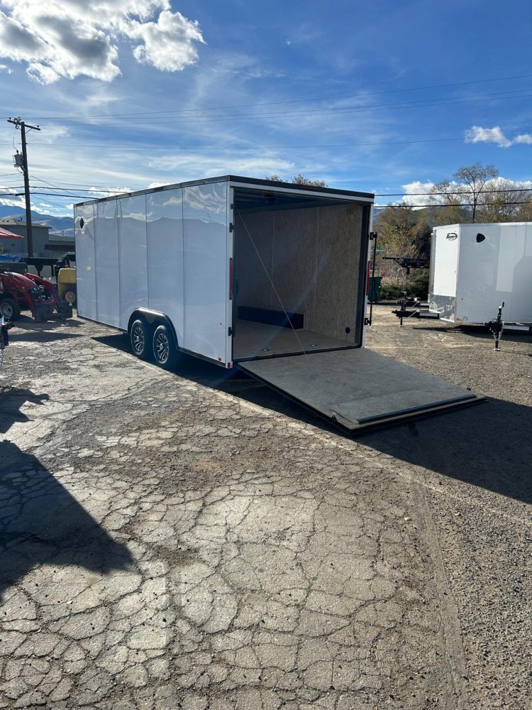 8.5x20 Indigo DLX Flat Top V-Nose Car Hauler Trailer - White + Black Trim | D1 Trailers Carson City,