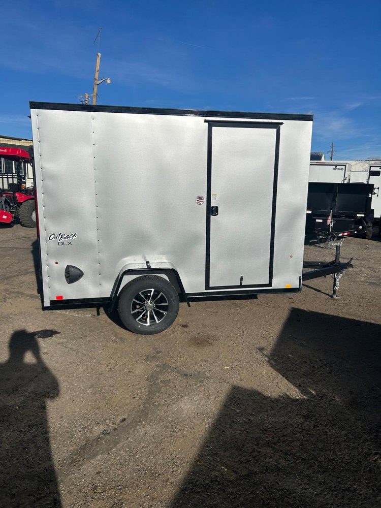 6x10 Outback DLX Flat Top V-Nose Enclosed Cargo Trailer - Silver/Black Trim | D1 Trailers Carson Cit