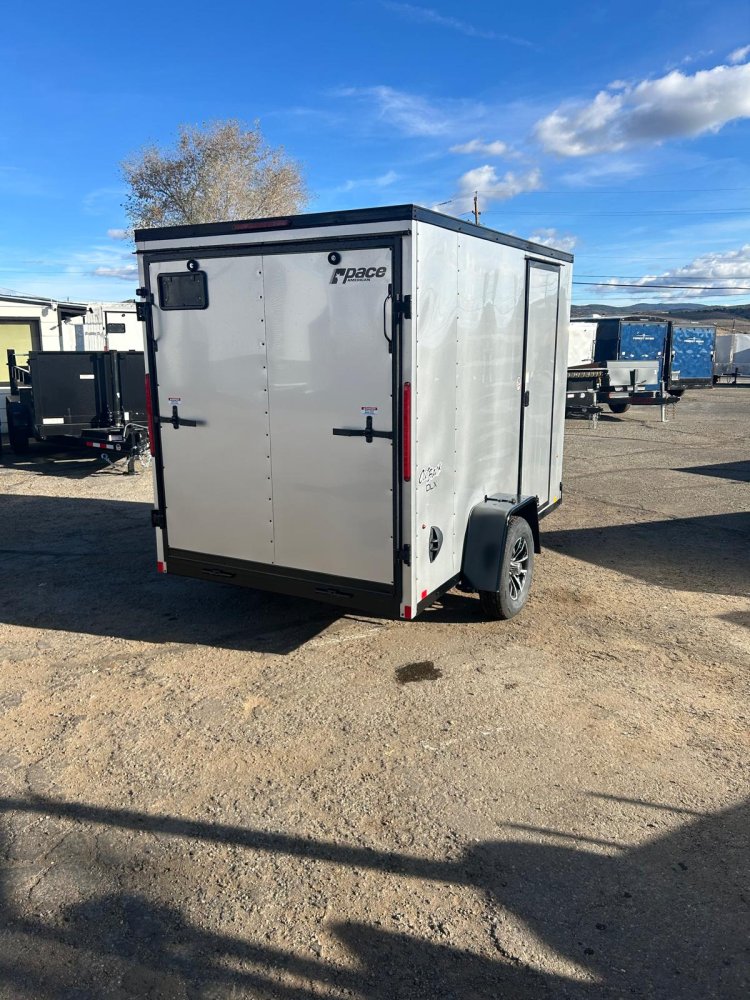 6x10 Outback DLX Flat Top V-Nose Enclosed Cargo Trailer - Silver/Black Trim | D1 Trailers Carson Cit
