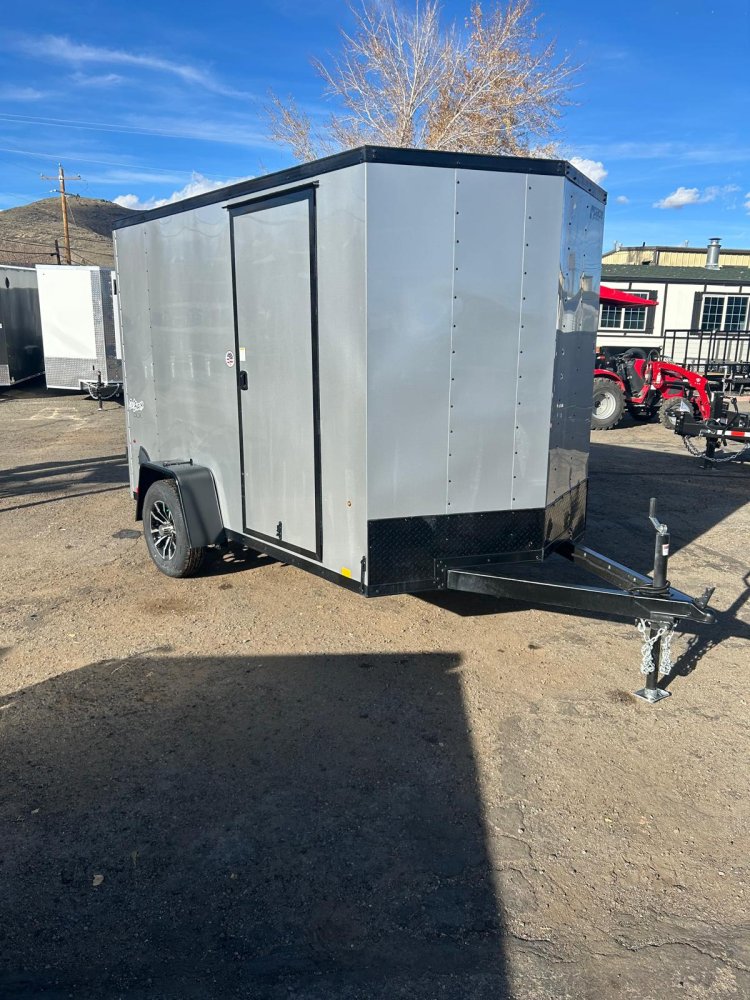 6x10 Outback DLX Flat Top V-Nose Enclosed Cargo Trailer - Silver/Black Trim | D1 Trailers Carson Cit