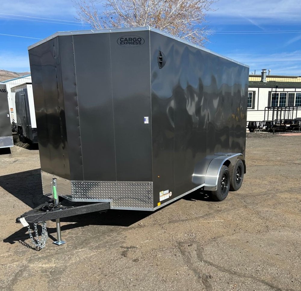 7x14 EX DLX Flat Top V-Nose Enclosed Cargo Trailer - Charcoal | D1 Trailers Carson City, NV