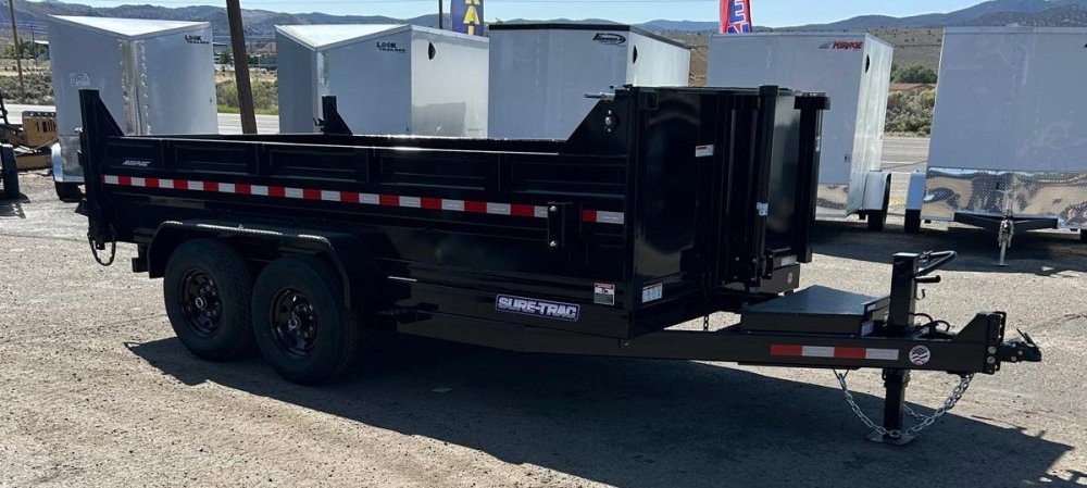 7x14 Sure-Trac HD Low Profile Dump Trailer - 14K GVWR | Telescopic Hoist
