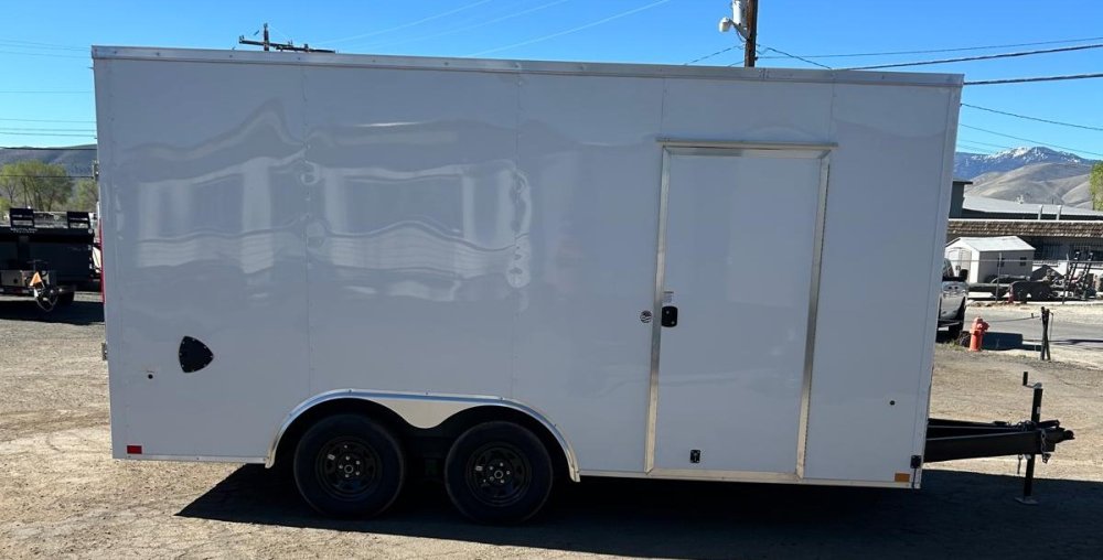 8.5x16 Indigo DLX Flat Top V-Nose Enclosed Car Hauler for Sale Upgraded Wallposts| Carson City, NV