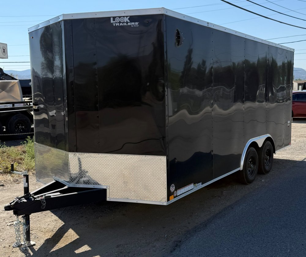 LOOK ST Deluxe Flat Top V-Nose Enclosed Car Hauler - 10K GVWR - Black