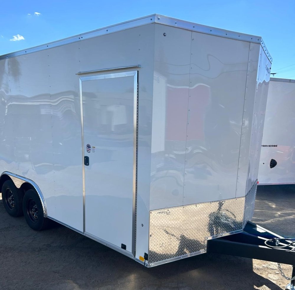 8.5x16 Traverse Flat Top V-Nose Enclosed Trailer - White - 7K GVWR