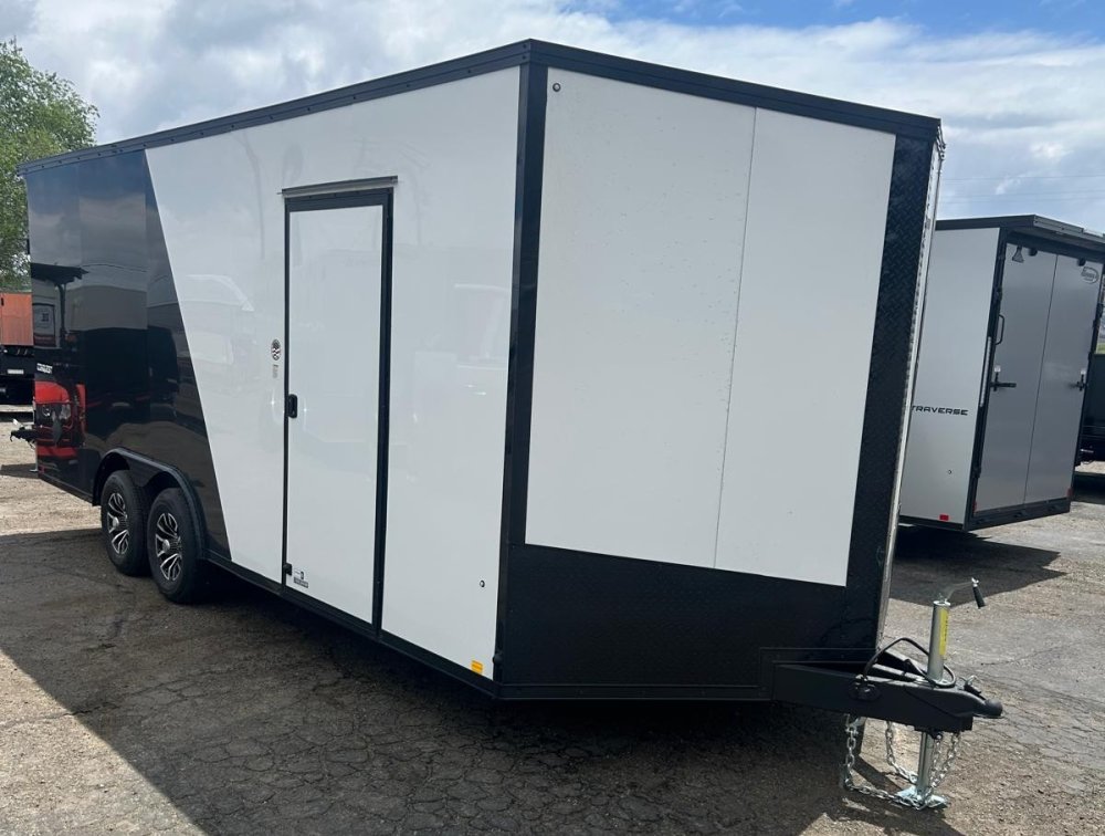 8.5x20 Conquest SE Flat Top Sloped V-Nose Enclosed Car Hauler - 10K GVWR - White/Black | Carson City