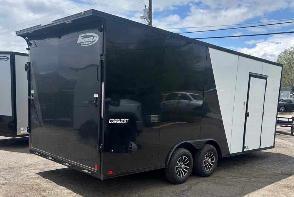 8.5x20 Conquest SE Flat Top Sloped V-Nose Enclosed Car Hauler - 10K GVWR - White/Black | Carson City