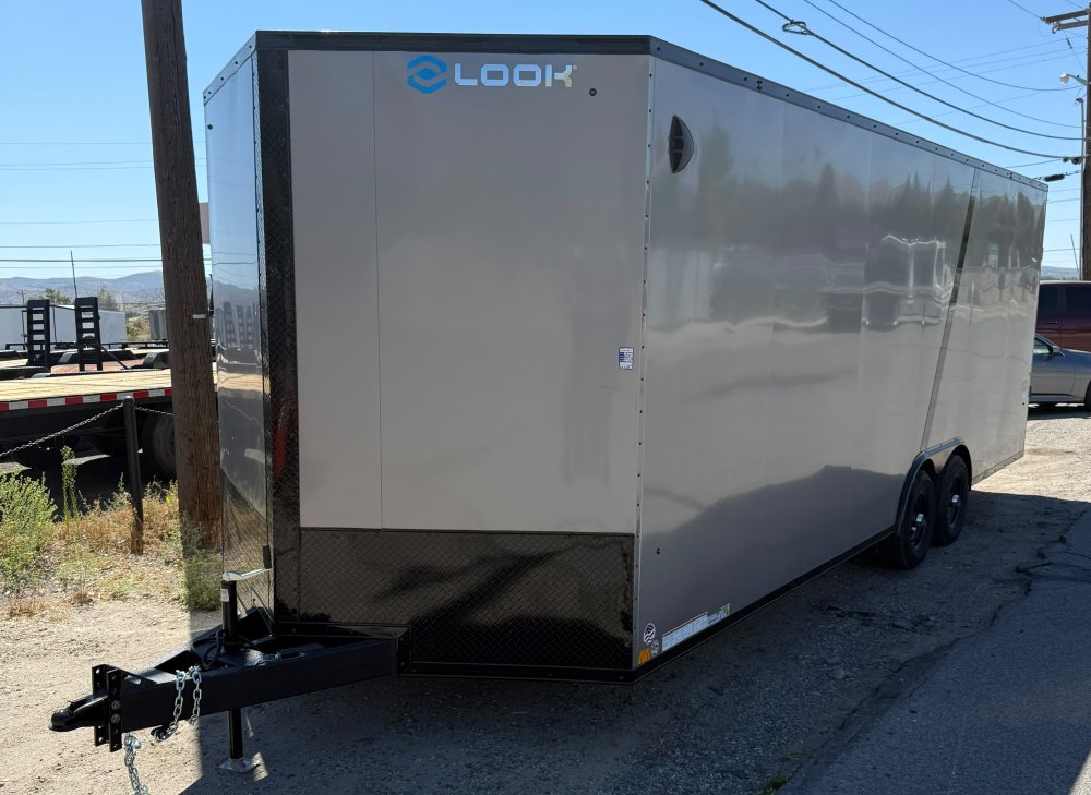 LOOK 8.5 x 24 Element SE Flat Top Sloped V-Nose Enclosed Car Hauler - 10K GVWR - Pewter with Black T