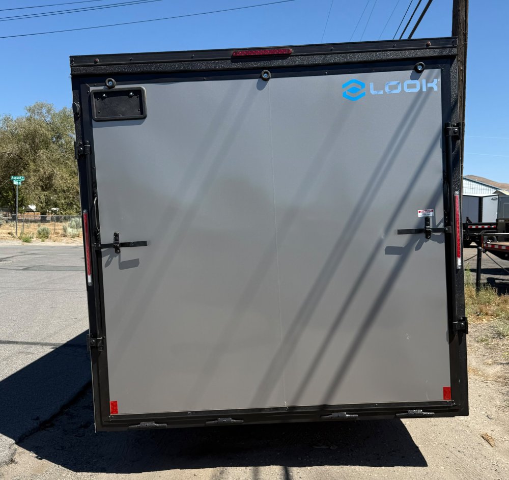 LOOK 8.5 x 24 Element SE Flat Top Sloped V-Nose Enclosed Car Hauler - 10K GVWR - Pewter with Black T