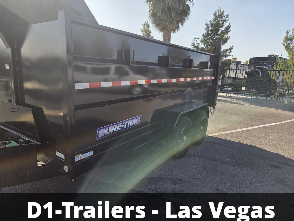 7x14 Sure-Trac HD Low Profile Dump Trailer - 14K GVWR | Telescopic Hoist