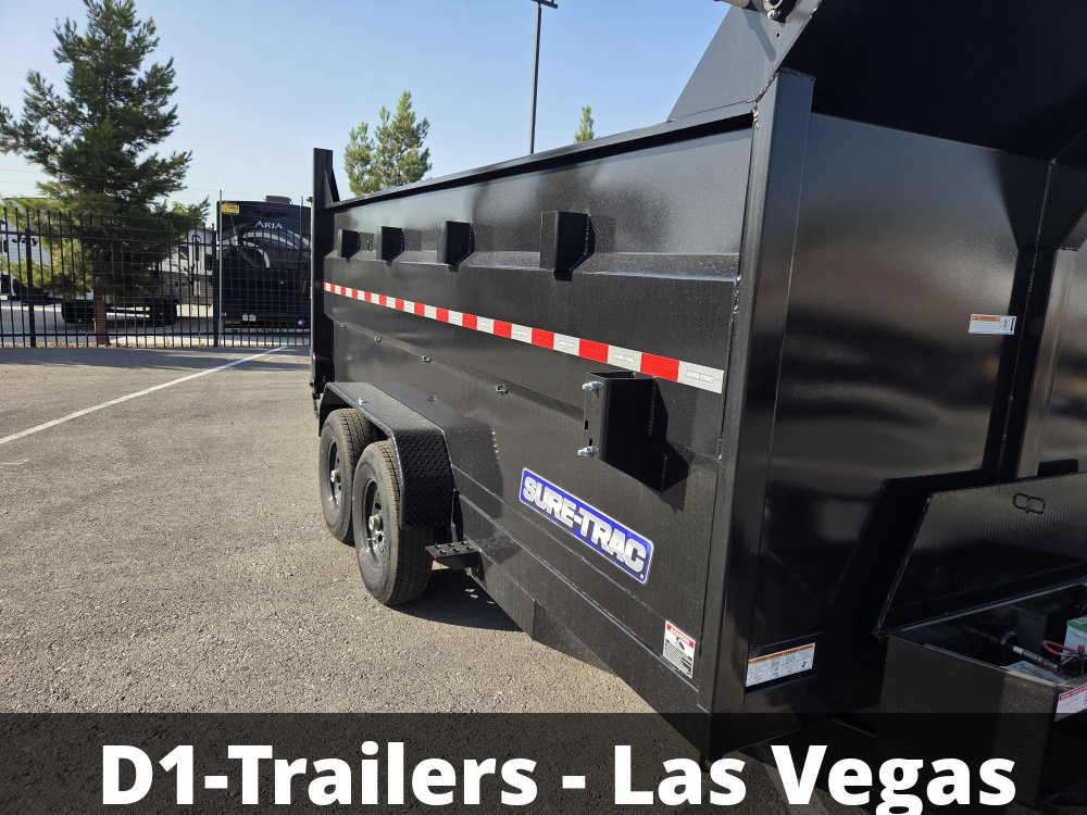 7x14 Sure-Trac HD Low Profile Dump Trailer - 14K GVWR | Telescopic Hoist