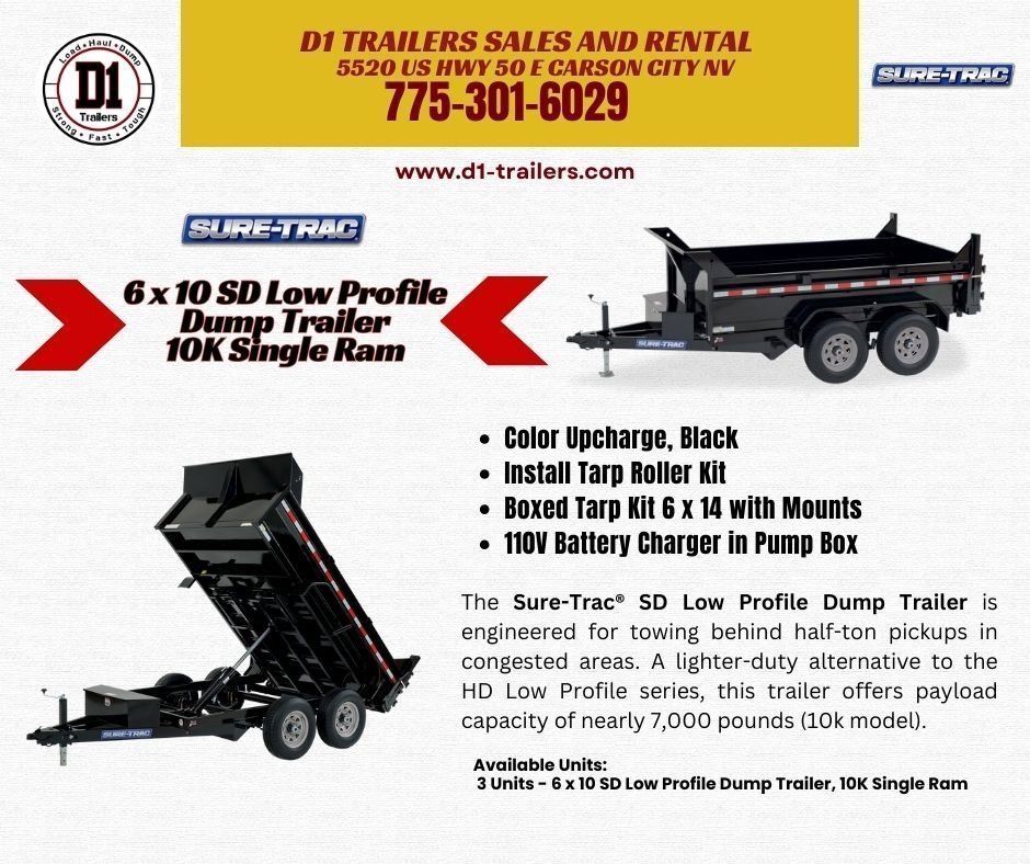 6 x 10 Sure-Trac - SD Low Profile Dump Trailer, 10K Single Ram