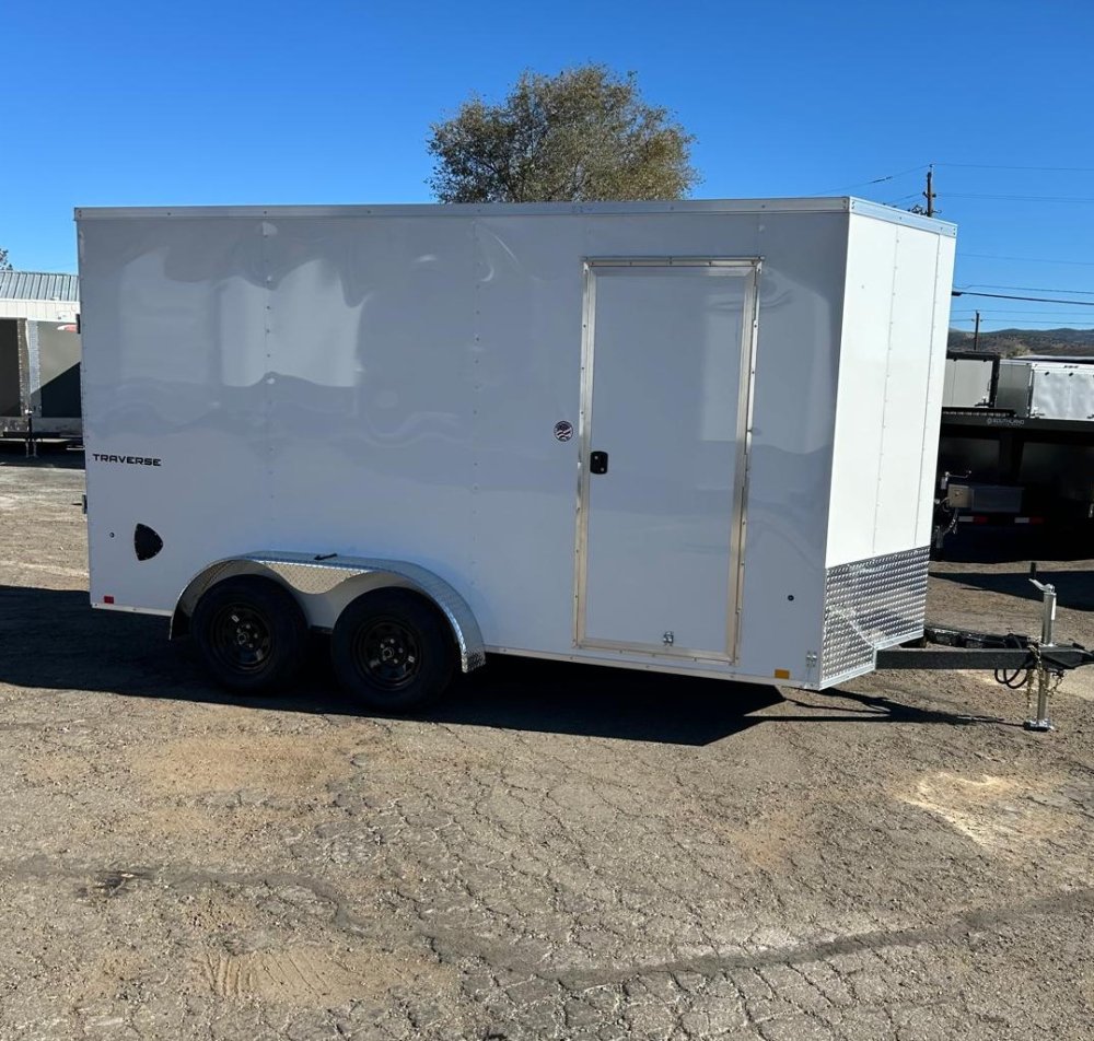 7x16 Traverse Flat Top V-Nose Enclosed Trailer - 7K GVWR | White | For Sale in Carson City, NV