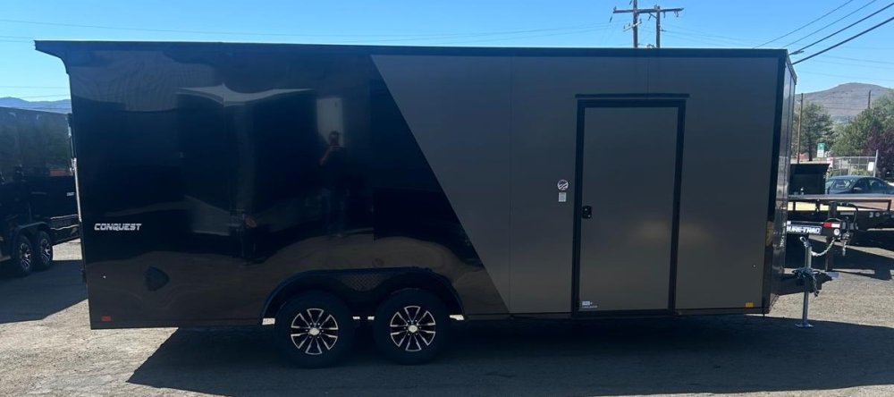8.5x20 Conquest SE Flat Top Sloped V-Nose Enclosed Car Hauler - 10K GVWR - Charcoal/Black | Carson C