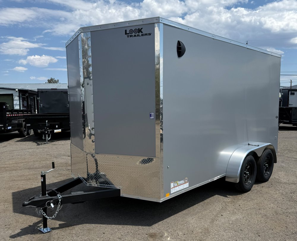 7x14 LOOK DLX Enclosed Cargo Trailer - 7K GVWR - Silver - Flat Top V-Nose