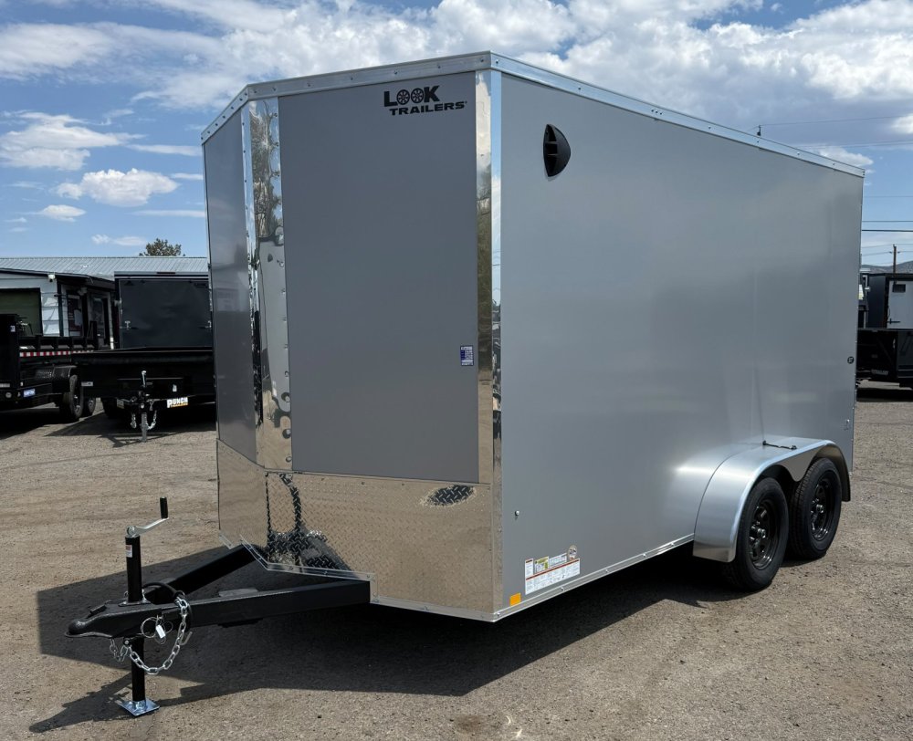 7x14 LOOK DLX Enclosed Cargo Trailer - 7K GVWR - Silver - Flat Top V-Nose