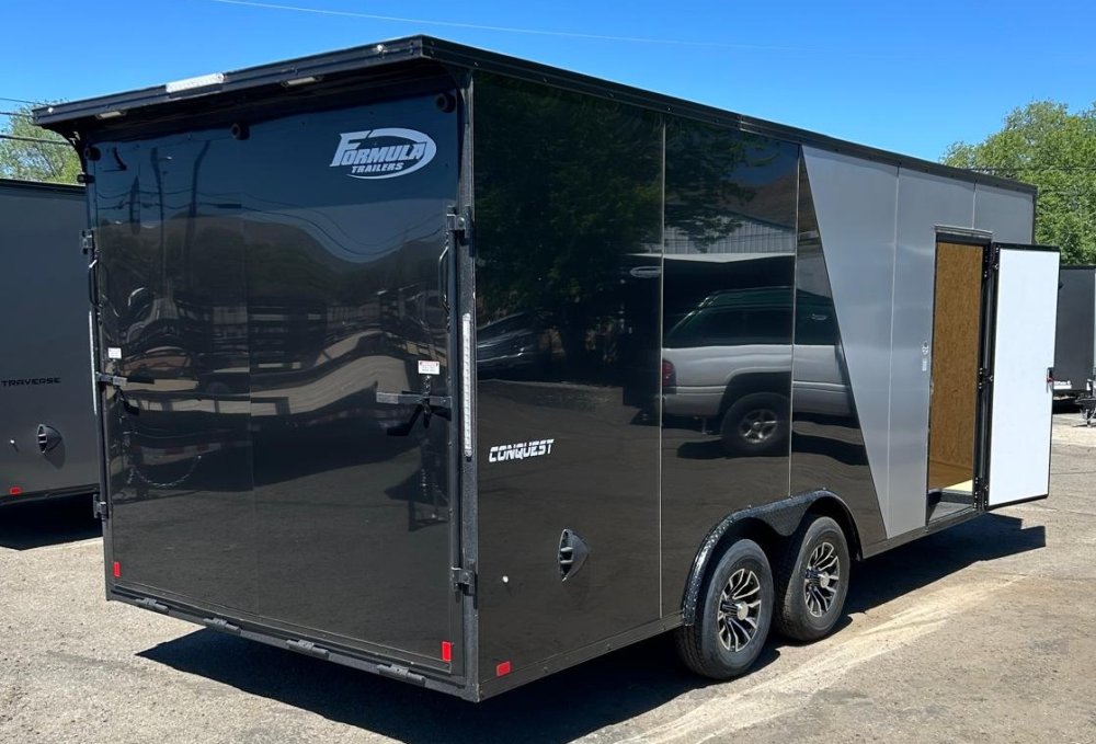 8.5x20 Conquest SE Flat Top Sloped V-Nose Enclosed Car Hauler - 10K GVWR - Silver/Black | Carson Cit
