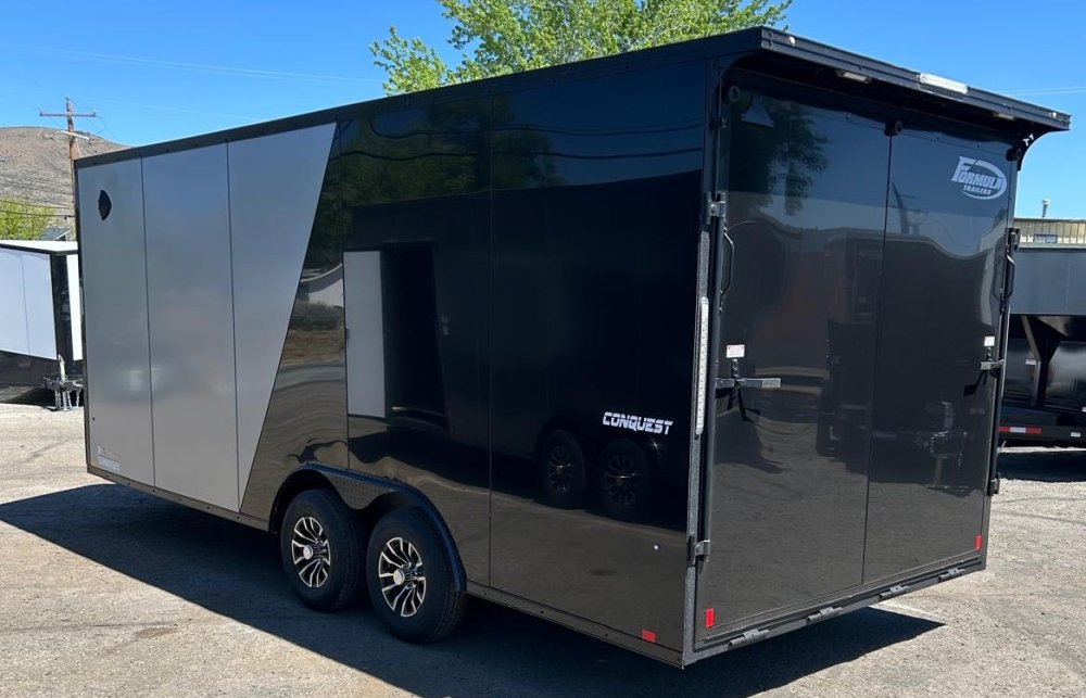 8.5x20 Conquest SE Flat Top Sloped V-Nose Enclosed Car Hauler - 10K GVWR - Silver/Black | Carson Cit