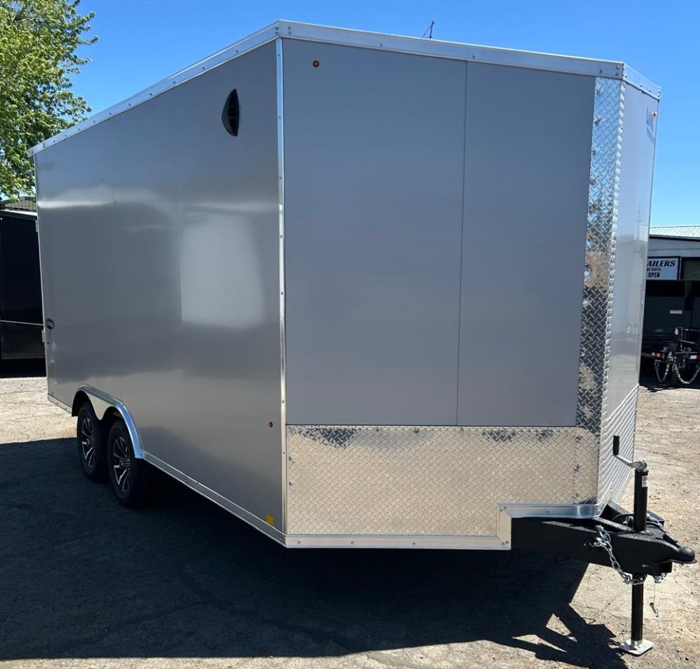 8.5x16 Element SE Flat Top Sloped V-Nose Enclosed Car Hauler - 7K GVWR - Silver/Black | Carson City,