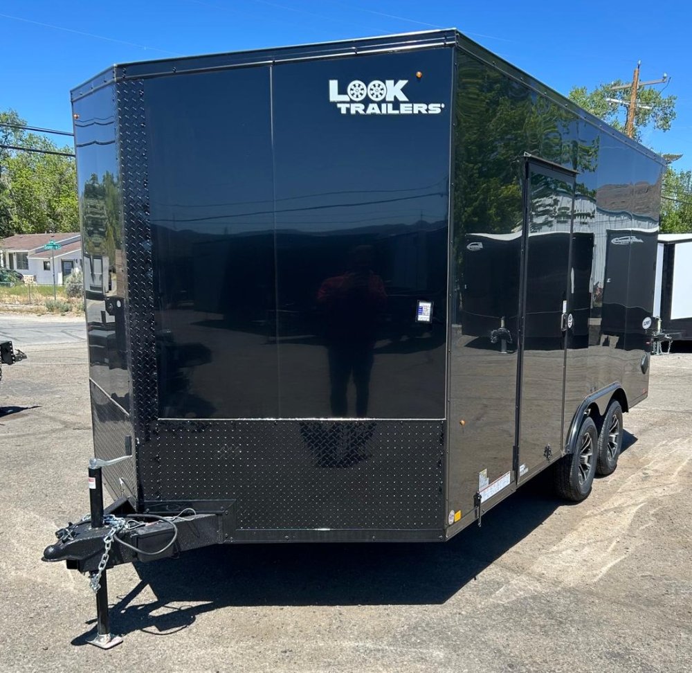 8.5x16 Element SE Flat Top Sloped V-Nose Enclosed Car Hauler - 7K GVWR - Black/Black | Carson City, 
