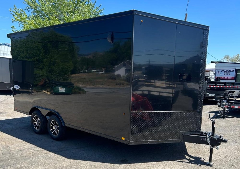 8.5x16 Element SE Flat Top Sloped V-Nose Enclosed Car Hauler - 7K GVWR - Black/Black | Carson City, 