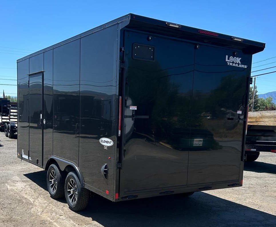 8.5x16 Element SE Flat Top Sloped V-Nose Enclosed Car Hauler - 7K GVWR - Black/Black | Carson City, 