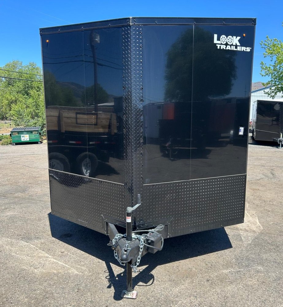 8.5x16 Element SE Flat Top Sloped V-Nose Enclosed Car Hauler - 7K GVWR - Black/Black | Carson City, 