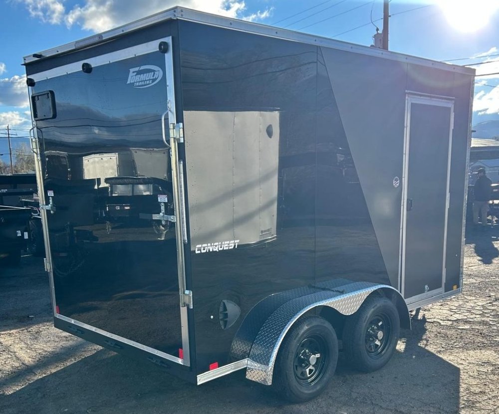 7x12 Conquest SE Flat Top Sloped V-Nose Enclosed Cargo Trailer - Black/Charcoal - 7K GVWR | D1 Trail