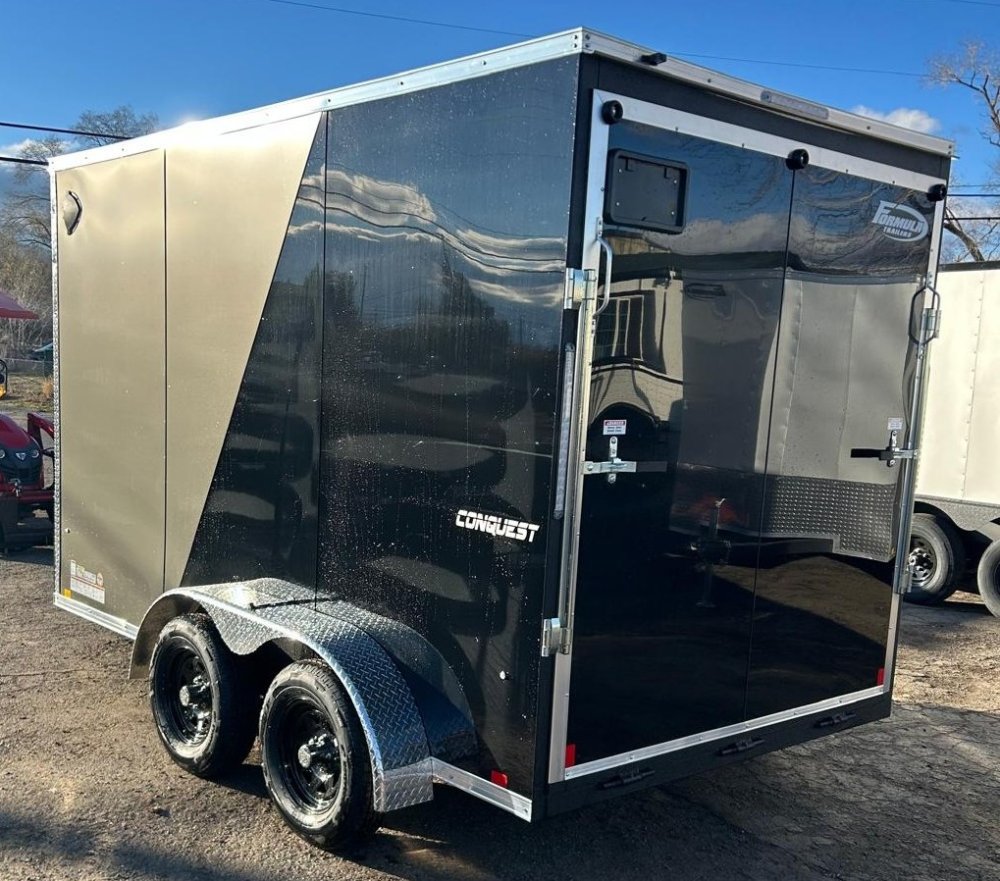 7x12 Conquest SE Flat Top Sloped V-Nose Enclosed Cargo Trailer - Black/Charcoal - 7K GVWR | D1 Trail