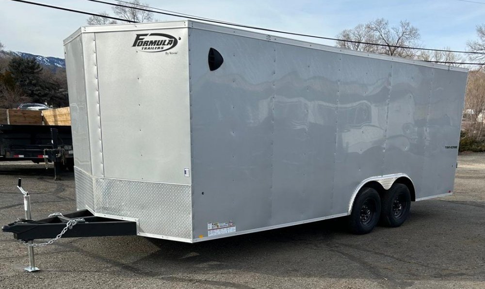 8.5x20 Formula Traverse Flat Top V-Nose Enclosed Trailer - White + Black Trim